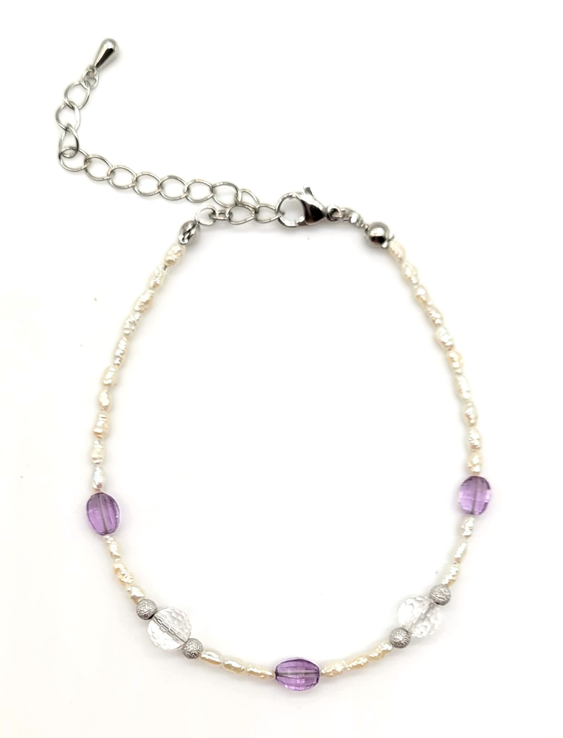 Bracelet Freshwater Pearl amethyst & crystal