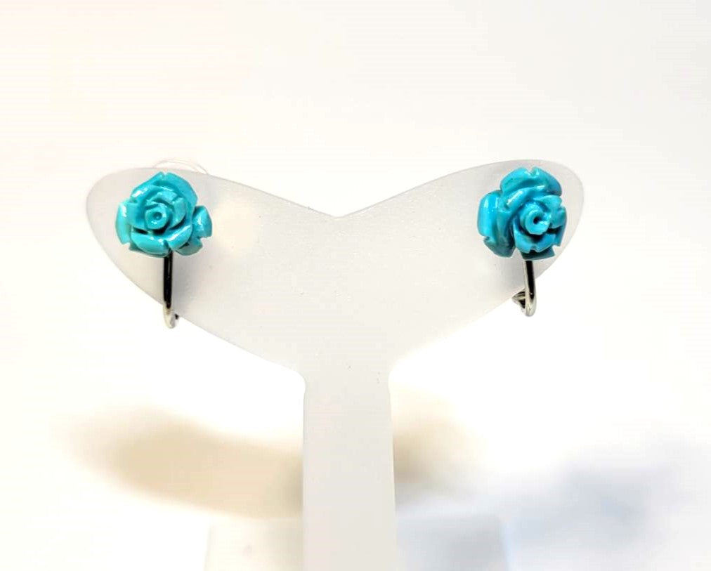 Earrings with rose-carved genuine turquoise