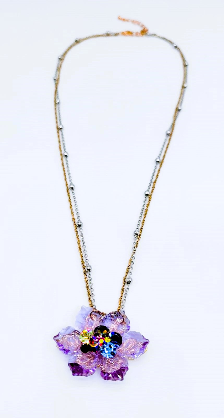 Necklace crystal flower purple