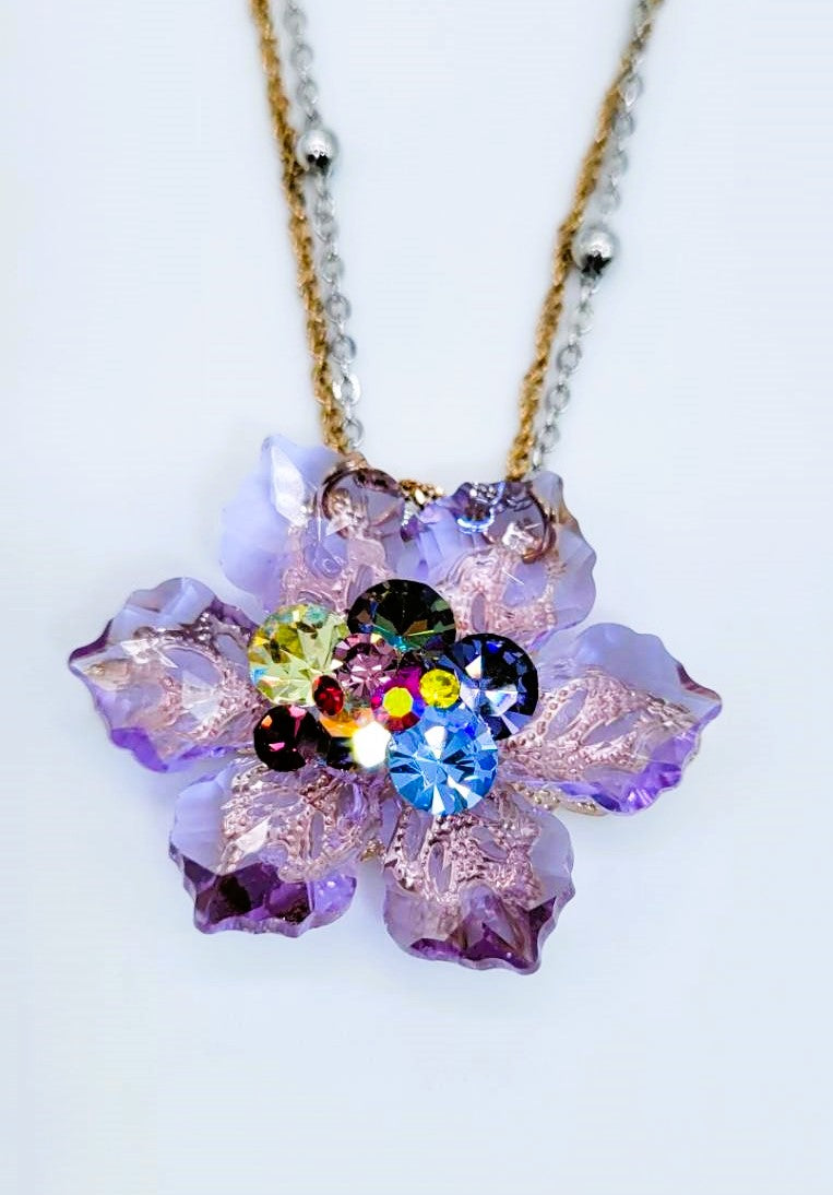 Necklace crystal flower purple