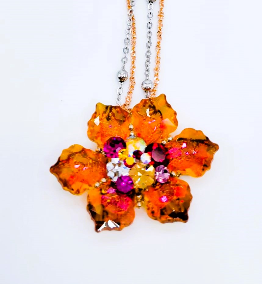 Necklace Crystal flower orange