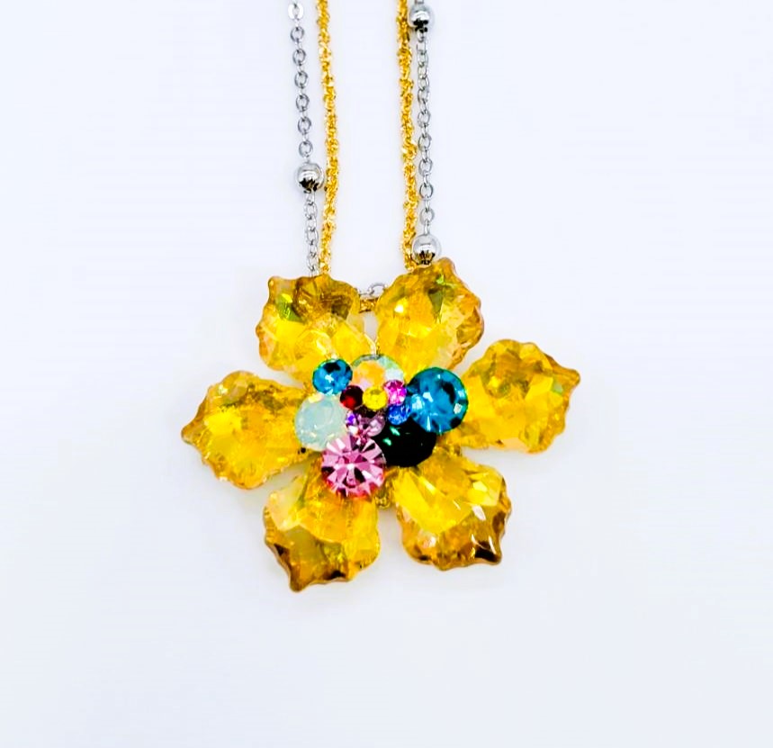 Necklace Crystal flower yellow