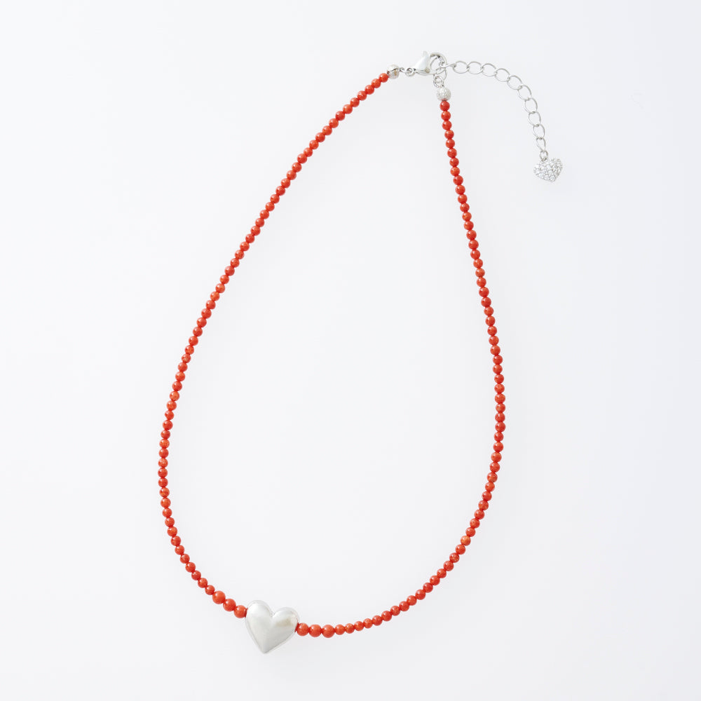 Natural Mediterranean Red Coral Heart Charm Necklace