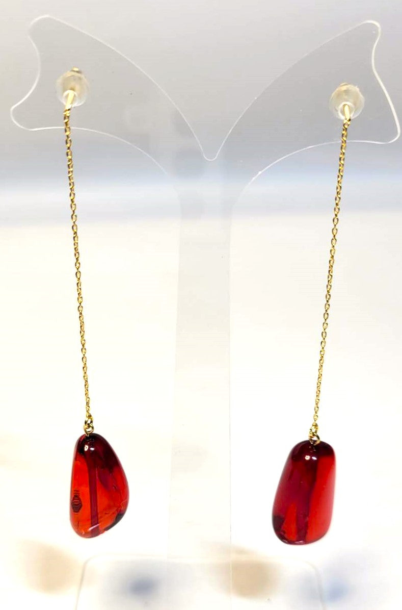 Pierced Baroque under earrings（Red Amber）