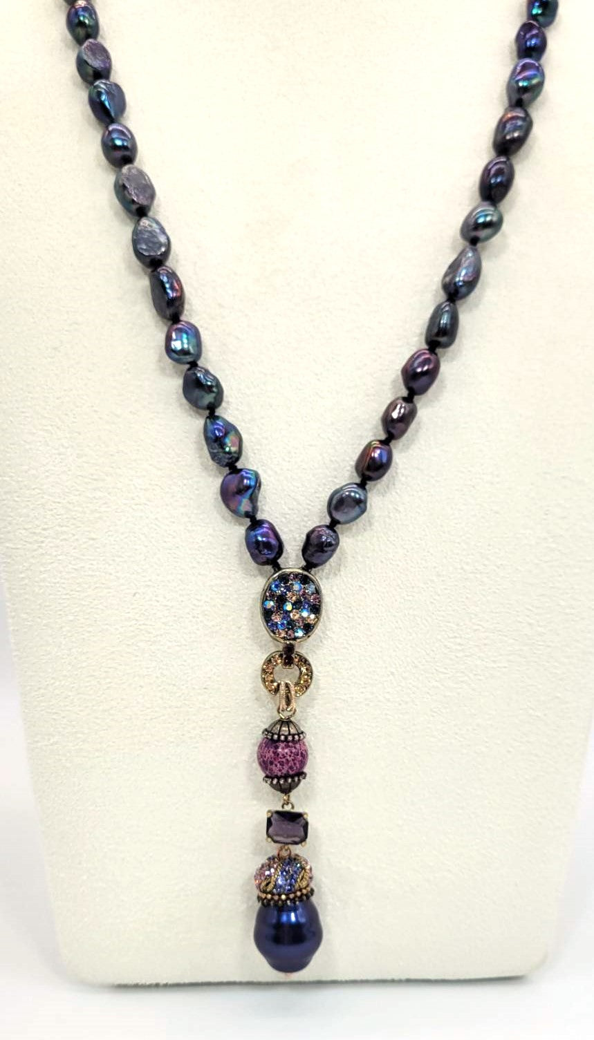 Necklace Freshwater pearl dark purple, crystal